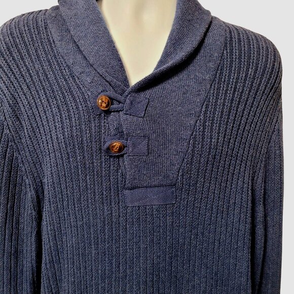 Duluth Trading Co Men's Brigadier Shawl Collar Sweater L Tall Blue Preppy - Picture 1 of 15